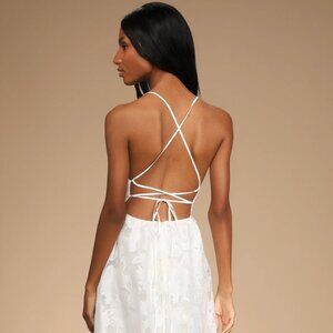 Lulu's Feeling Like Forever White Jacquard Organza Lace-Up Midi Dress